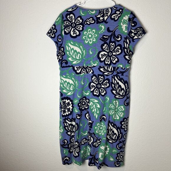 Boden Slub Jersey Dress Size 14 Blue Green White Floral V-Neck Short Sleeve 228 - Picture 5 of 7